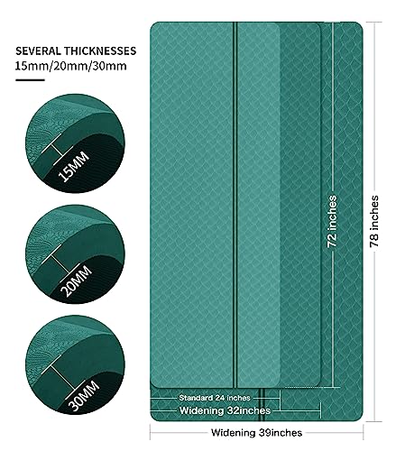 nuveti Large Exercise Mat - 15mm/20mm/30mm Thick Yoga Mat | Workout Mat for Fitness, Yoga, Pilates, Stretching & Floor Exercises for Women & Men with Free Carrying Bag - color: DarkGreen, size: 183X80X30MM