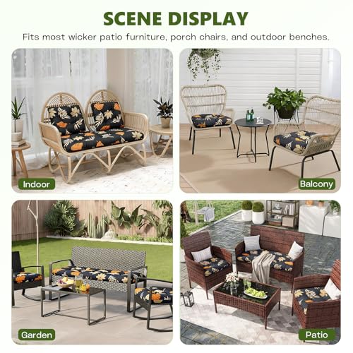 Wicker Chair Cushions Set, 2 U-Shaped Cushions & 1 Loveseat, Waterproof Outdoor Loveseat Cushion for Patio Furniture, Settee Bench Pad All Weather,YellowLeaf - color: Yellowleaf