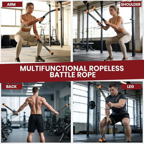 Ropeless Battle Ropes, Adjustable Weighted Cordless Trainer for Home Gym HIIT Low Impact Workouts, 17.1 in Portable with Sliding Resistance Rings and Storage Bag (Black)