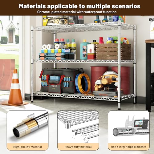 3- Shelf Metal Shelving Unit 35.6Wx14Dx36H,Adjustable Storage Shelves Heavy Duty Garage Steel Shelving for Office,Wire Rack Small Shelf for Kitchen Shelves Laundry Bathroom Pantry Closet,Chrome - size: Chrome-35.6"Wx14"Dx36"H