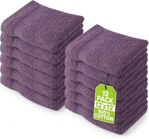 Utopia Towels 12 Pack Premium Wash Cloths Set, 12 by 12 Inches, 100% Cotton Ring Spun, Highly Absorbent and Soft Feel Essential Washcloths for Bathroom, Spa, Gym, and Face, Plum - color: Plum, size: 12 Wash Cloths
