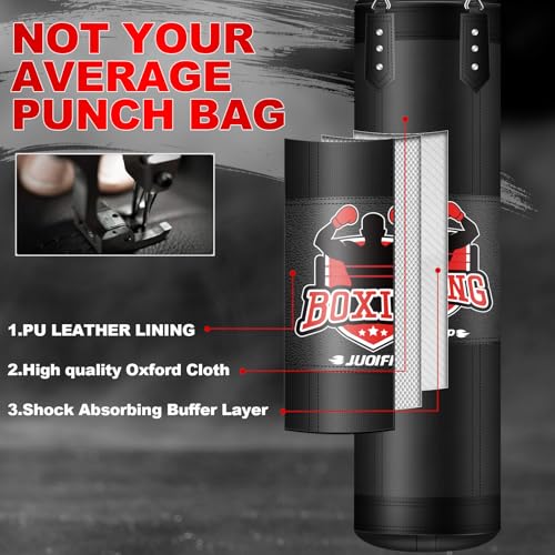 Punching Bag Set for Adults, 4FT Heavy Boxing Bag Set with 12 OZ Boxing Gloves, Suitable for MMA Karate Kickboxing Boxing Muay Thai Training at Home or Gym - Unfilled Heavy Bag - color: Black