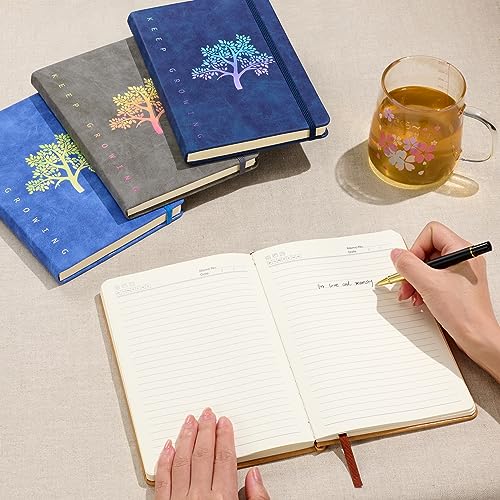 Fanery Sue Journal Notebook 3 Pack Tree of Life Journals for Writing A5 College Ruled Lined Writing Personal Diary Notebooks 180° Lay Flat Thick Paper Hard Cover Leatherette 200 Pages - color: Sea Blue/Dark Blue/Dark Gray, style: 3 Pack
