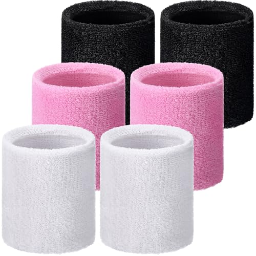 Willbond Wrist Sweatbands, Sports Sweatbands for Competition, Sweat Absorbent, for Basketball, Tennis, Football, Running and Work (Pack of 6) - color: Black,Pink,White