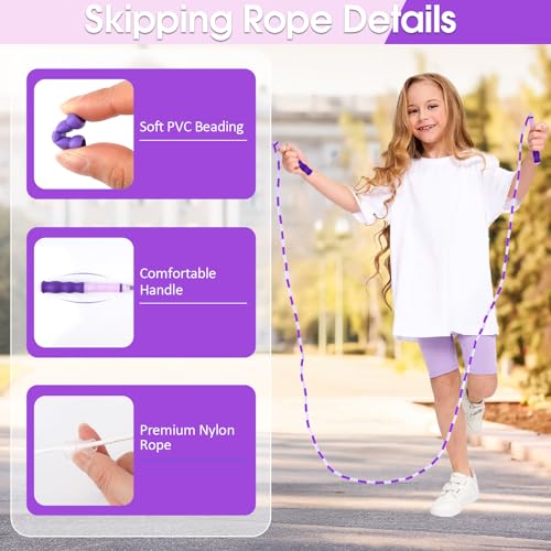Jump Rope for Kids, 9 Ft Adjustable Jump Ropes for 4 5 6 7 8 10 12, Segmented Soft Beaded Jumping Rope Age 8-12, Tangle Free Skipping Rope for Women Man Fitness Weight Loss - color: Green, Purple, Pink