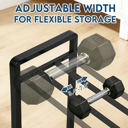 3 Tier Dumbbell Rack, 330 lb Capacity Weight Rack for Home Gym, Stand Only | Adjustable 3.4-7.8 in. Spacing fits Dumbbells & Kettlebells, Stable Metal Construction, Leveling Feet, Easy Assembly