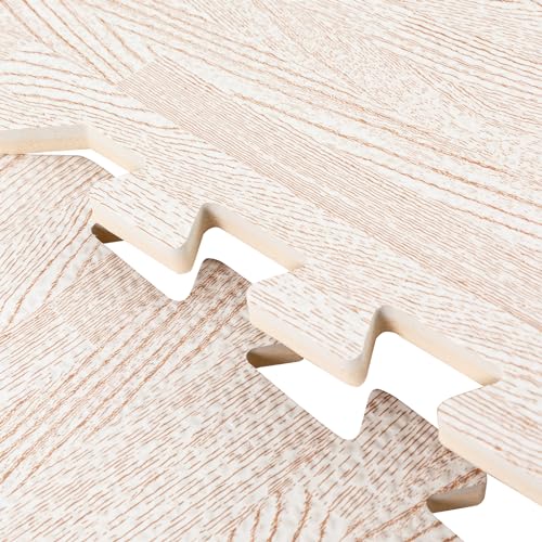 25Pcs Foam Mat, 24" × 24" White Wood Grain Thick Printed Foam Tiles, Interlocking Floor Mats for Home Playroom Basement, Apartment, Trade Show, Dance