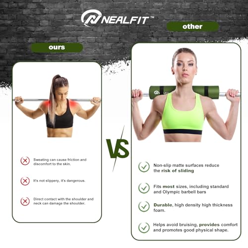 NEALFIT Barbell Pad Squat Pad for Squats—Squat Bar Pad—Great for Weightlifting,Lunges and Hip Thrusts—Foam Sponge Pad—Fit Standard and Olympic Bars Perfectly - color: Army Green
