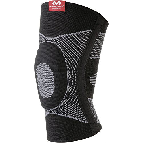 McDavid Elastic Compression Knee Sleeve with Gel Pad. 4-Way Elastic Brace with Strays. For Stability, Recovery, Injury, Walking, Running Pain. Left and Right Leg. Patella Support. - size: Small