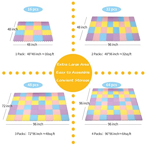Foam Play Mat for Baby, EVA Non-Toxic Interlocking Floor Mats, Solid Colored Foam Puzzled Floor Mats, Baby Play Mat Exercise Mats, 16 Tiles(Pink/Purple/Yellow/Light Blue) - color: Pink/Purple/Yellow/Light Blue, size: 16 Pcs/47.2*47.2
