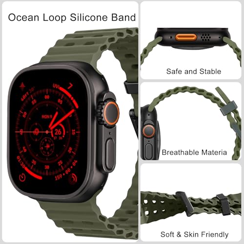 Alpine Loop Nylon Band - Compatible with Apple Watch Ultra 2/Ultra Bands 49mm 45mm 44mm for Men Women, Adjustable with Metal C Hook Strap for iWatch Ultra 2 iWatch Ultra Series 10 46mm SE/9/8/7/6/5 - color: Blue Black/New Blue/Military Green-Black