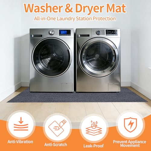 Thick Under Washing Machine Mat 63" x 36" Non-Slip TPE Backing Noise Reducing Shock Absorbing Freely Cut Floor Mat for Washer Dryer Fridge Treadmill Dog Crate Garage