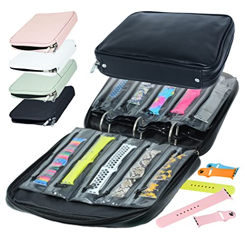 Skywin Watch Band Holder for Apple Watch Bands - An Apple Watch Band Case Organizer with a Band Capacity and Zippered Compartment Sleeves - color: Black