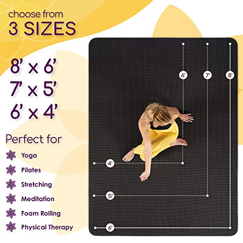 ActiveGear Large Yoga Mat, 6'x4'x8mm Extra Thick Non-Slip - Black | 8mm high-density padding for barefoot comfort. Non-slip on any floor. Includes carry bag, straps and microfiber towel.