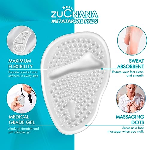 ZUCNANA Ball of Foot Cushions (2 Pairs Gel Shoe Inserts), Heel Inserts for Women, Non Slip Heel Pads, Heel Cushions for Women Foot Pain Relief and Comfort, One Size Fits Any (Clear) - color: Clear