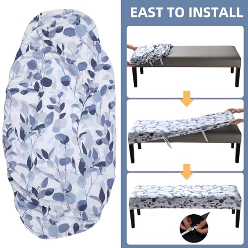 Fuloon Stretch Bench Cover, Anti-Dust Removable Dining Bench Slipcover Washable Seat Cushion Protector for Bedroom, Kitchen, Hotel, Banquet, Grey Blue Flower - color: Flower Grey Blue