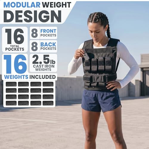 Synergee Weighted Vest – 20 30 40 lb Adjustable Options - color: 40LB