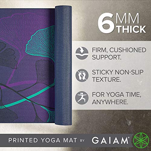 Gaiam Premium Yoga Mat, 6mm Thick Print Mat | Premium 6mm thick cushioning for joint support. Non-slip print design for yoga, Pilates & floor workouts. - color: Lily Shadows