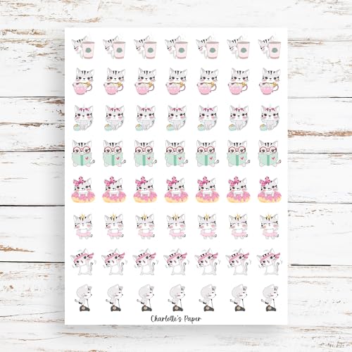 Cute cat chore stickers icons, waterproof, removable, workout coffee errands planner journal calander, 104 stickers, Stay Happy, Planner (Matte Vinyl, 6 Sheets)