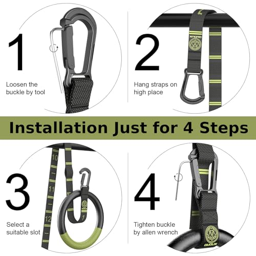 QUOLIX Gymnastic Rings with Adjustable Straps, Non-Slip Pull Up Rings with Straps, 1300lbs Exercise Rings with Straps for Home, Gymnastics Rings for Home Gym, Workout, Exercise, Training, Calisthenic - color: AppleGreen