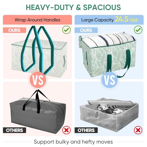 BALEINE 4-Pack Oversized Moving Bags with Reinforced Handles, Heavy-Duty Storage Tote for Clothes, Moving Supplies (Antique Folidage, 4-Pack) - color: Antique Folidage, size: 4-Pack
