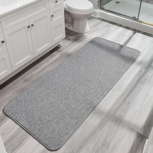 Bosap Bath Mat,Ultra Thin Bathroom Runner Rugs,Large Bath Mats for Bathroom,Quick Dry,Non-Slip,Machine Washable,Low Pile,Bath Rug,Shower Outside,Sink,Home Decor Accessories.Grey,2'x6'(24x72inch) - color: Grey, size: 2' X 6' (Runner)
