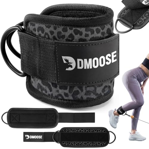 DMoose Ankle Strap for Cable Machine - One Size Fit with Premium Padding, Workout Kickback Ankle Cuffs, Ankle Bands for Working Out, Booty Workouts, Leg Extension, Hip Abductors & Lower Body Exercises - color: Black Leopard - Single