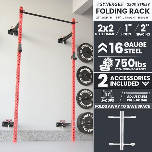 Synergee 2200 Folding Rack – 750 lb Capacity Power Cage - color: d) Red 95" x 21"
