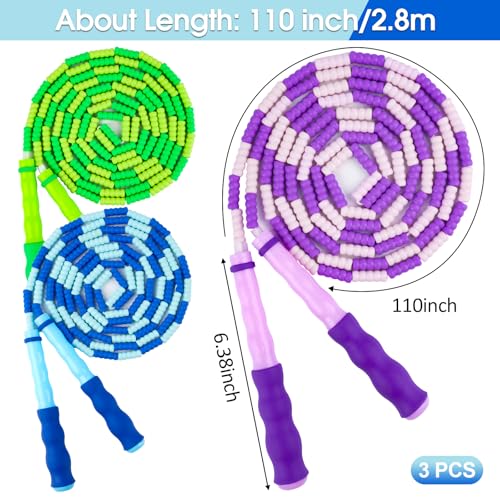 Jump Rope for Kids, 9 Ft Adjustable Jump Ropes for 4 5 6 7 8 10 12, Segmented Soft Beaded Jumping Rope Age 8-12, Tangle Free Skipping Rope for Women Man Fitness Weight Loss - color: Green, Purple, Blue