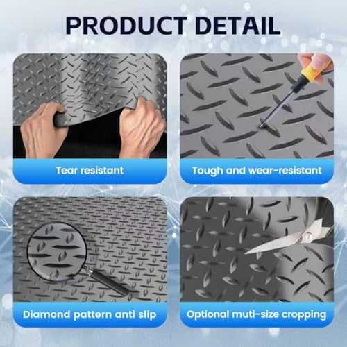StellarStar 10x30 FT Garage Floor Mat, 2.8mm Thickened PVC Flooring Roll for Under Car, 300 SQFT Diamond Plate Gray Garage Mats for Garage, Warehouse, Basement, Factory, Trailer (Include Tapes) - color: Gray, size: 10x30 FT