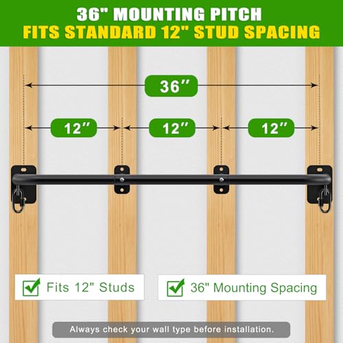 SELEWARE Heavy Duty Wall Mount Pull Up Bar, Joist Mount Chin Up Bar for Doorway, Sturdy Steel Construction, w/Resistance Band Hooks, Fits 32"/36" Wall Studs for Home Gym Strength Training - size: A: 36" x 1.3" Dia Grip