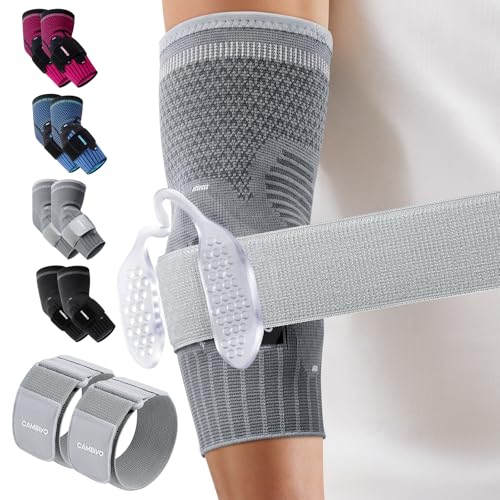 CAMBIVO 2 Pack Tennis Elbow Brace, Dual Gel Pad Compression Sleeve, Black | Adjustable Strap, Targeted Relief for Tendonitis, Golfer‘s Elbow, Breathable Knit, Daily Wear, Non-Slip Fit, for Men Women - color: Gray, size: Large