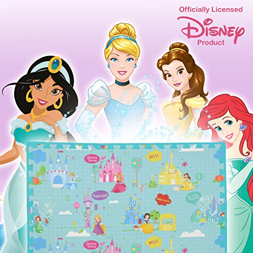 Capelli Sport - Disney Princess EVA Foam Mat, Princess Land Interlocking Flooring Tiles, Teal, 36 x 36 Inches