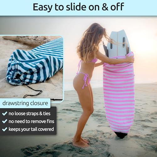 Surf Squared Surfboard Sock Cover and Paddleboard Cover - Lightweight Stretch Protective Surfboard Bag - Surfing Accessories - Shortboard, Longboard, Hybrid, Wakesurf, Standup Paddleboard SUP - color: Aqua, size: 9'6" Longboard