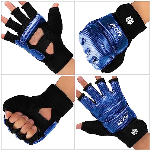 FitsT4 Sports Half Mitts MMA UFC Training Boxing Punch Bag Martial Arts Gloves - color: Blue, size: Small