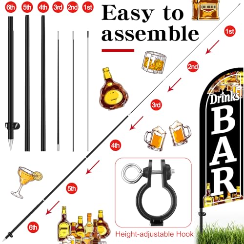 Mindsoft 2 Pack Bar Drinks Feather Flag 8.2 Feet Tall Advertising Swooper Flag Banner Stand Signs with Pole and Ground Stake for Outdoor Business Market Store - style: Bar Drinks