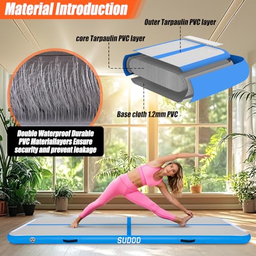 SUDOO Gymnastics Air Mat 10ft/13ft/16ft Inflatable Air Tumble Track Mat 4" Thick Tumbling Mat With Pump or No Pump for Training Tumble Yoga Cheerleading Parkour Beach Water Activities Home Use - color: Blue, size: 13ft*3.3ft*4in (4*1*0.1m)