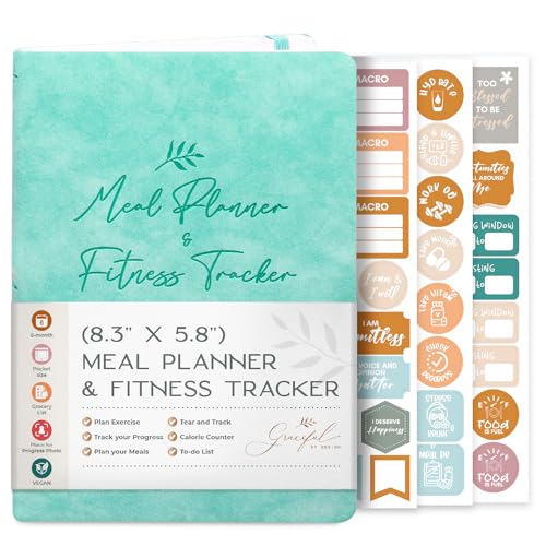 Graceful by Design Meal Planner and Fitness Tracker - Plan Workouts in our Fitness Journal for Women - Track Macros in our Food Journal for Women Weight Loss - Tear and Track with Perforated Pages - color: Seafoam