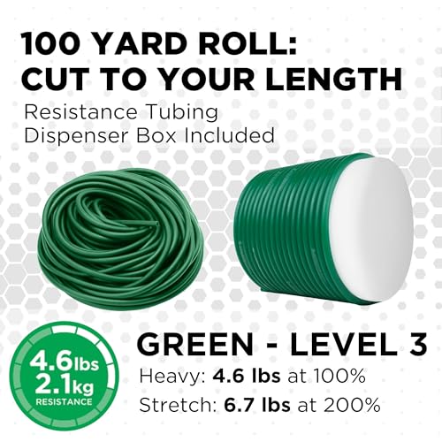THERABAND Latex Resistance Tubing, Green, Heavy Level 3, 100 ft Roll, Professional Grade Resistance Band for Exercise, Upper and Lower Body Workouts, Cut-to-Length, Color-Coded Levels - color: Level 3 / Heavy - Green, size: 100 Foot