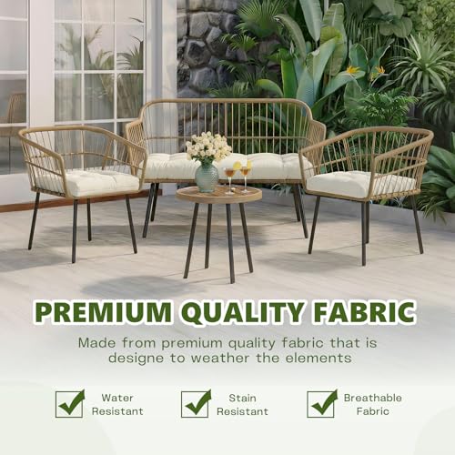 Wicker Chair Cushions Set, 2 U-Shaped Cushions & 1 Loveseat, Waterproof Outdoor Loveseat Cushion for Patio Furniture, Settee Bench Pad All Weather,Beige - color: Beige