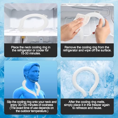 Neck Cooling Tube with Cold Insulated Bag,Reusable 18℃/64℉ Ice Neck Ring Wearable Body Cooler Products for Summer (White) - color: White