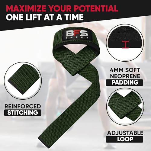 Lifting Straps for Weightlifting, Weightlifting Cotton Straps with Neoprene Padding for Men women Gym Wrist Straps for Bodybuilding powerlifting, Strength Training and Deadlifting - color: ARMY GREEN