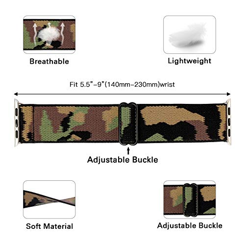 Stretchy Nylon Loop Bands Compatible with Apple Watch 42mm 44mm Djustable Soft Elastics Strap Compatible with Apple Watch SE iWatch Series 6/5/4/3/2/1 42mm 44mm Camo - color: 1-Camouflage, size: 42mm(Series 3)/44mm/45mm/46mm/49mm