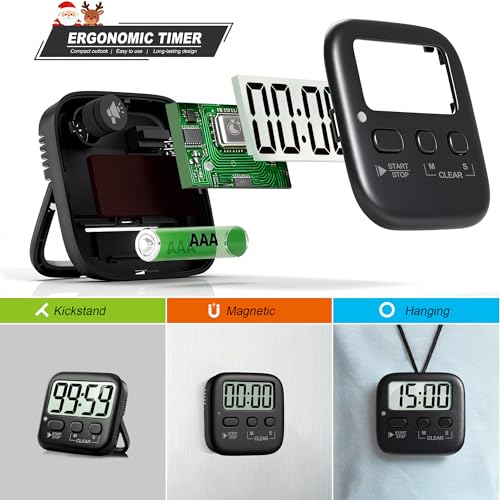 Antonki 2 Pack Digital Timer for Kids, Magnetic Countdown Kitchen Timers for Cooking, Egg, Classroom, Teacher, Exercise, Study, Oven - Battery Included - color: Rich Black *2