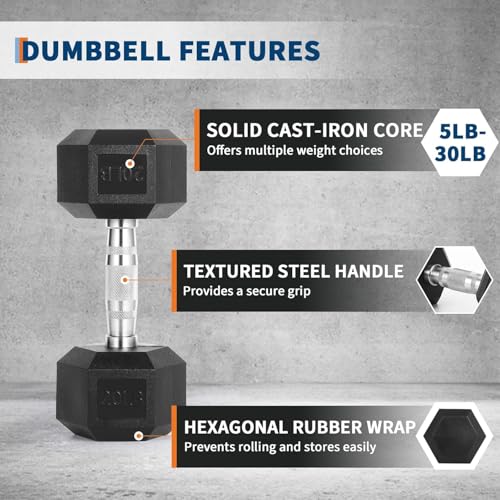Hex Dumbbell Set, Rubber Encased Exercise & Fitness Dumbbells for Home Gym, Weights Dumbbells Set, Hand Weights for Strength Training - size: 90 Lb Set(Pair of 10, 15, 20)
