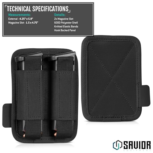 Savior Equipment Tactical Pistol Mag Pouch 9mm .40 45acp Open-Top Single & Double Stack Mag Holder Softshell Mags Storage Universal Magazine Carrier, Elastic Band to Hold Tight, Hook-Backed Panel - color: Olive Drab Green (2-Slot)