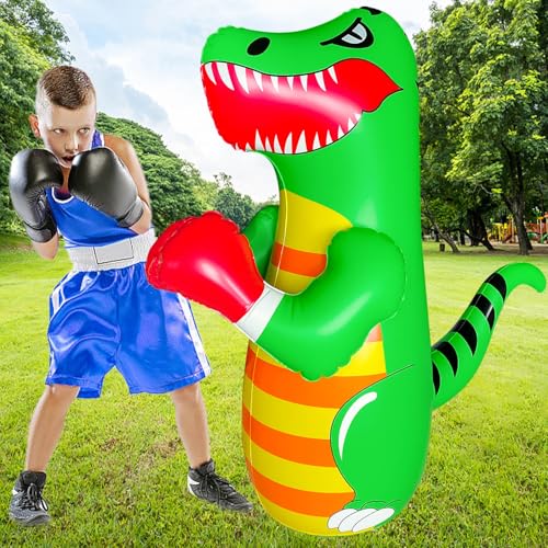 48 in Punching Bag for Kids, Free Standing Inflatable Dummy, Inflatable Punching Bag, De-Stress Boxing Bag for Kid - color: Dinosaur-BDW-Green