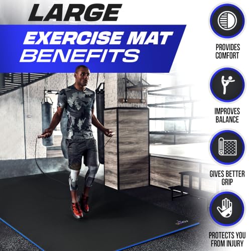 Sensu Large Exercise Mat – Extra Thick Non-Slip Workout Mat for Home Gym, Durable Shoe-Friendly Fitness Mat for Strength Training, Stretching, Cardio, and Balance Workouts (Multiple Sizes)