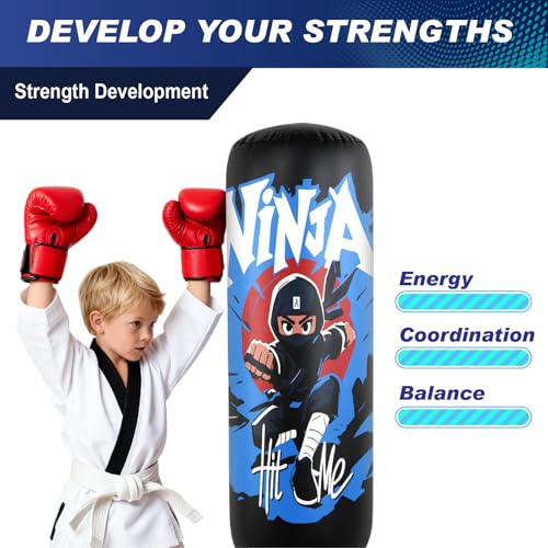 2026 Upgraded 4-in-1 Punching Bag Set Inflatable Boxing Bag, Holidays, Birthday Gifts, Kick Bag Equipment for Practice Karate, Taekwondo Punching Bag Gifts for Kid （36 Months+）