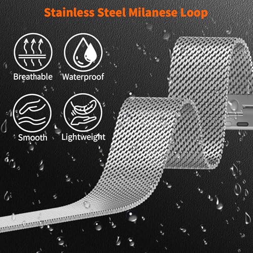 Milanese Loop Compatible with Apple Watch Ultra 3/2/1 Band 49mm 46mm 45mm 44mm 42mm, Magnetic Stainless Steel Strap Bands for iWatch Ultra SE 3/2/1 Series 11 10 9 8 7 6 5 4 3 2 1 Men, Silver - color: Silver